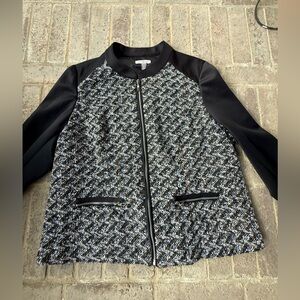 Roz & Ali Black and Gray Tweed Zip-Front Bomber Jacket